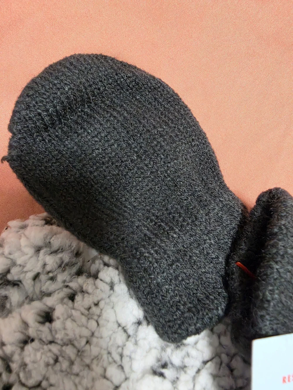 Cat & Jack Newborn Winter Kids Gray Faux Sherpa Beanie with Black Knit Mittens